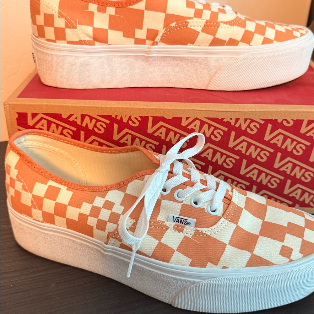 Vans Orange and White Checkered Sneakers